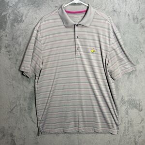Masters Tech Golf Polo Shirt Mens‎ Large Gray Pink Striped Short Sleeve Stretch